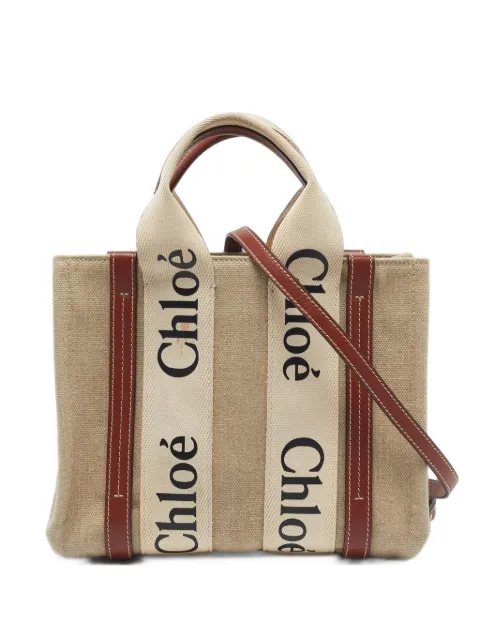 Chloé Pre-Owned small Woody leather-trim tote bag Neutrals 1405024
