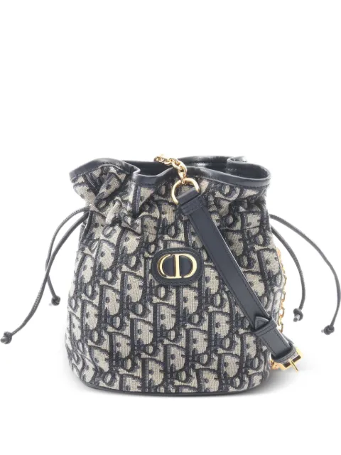 Christian Dior Pre-Owned 2019-2026 Mini Oblique Canvas 30 Montaigne Drawstring bucket bag Blue QNV0QRUUY0J0KOJG