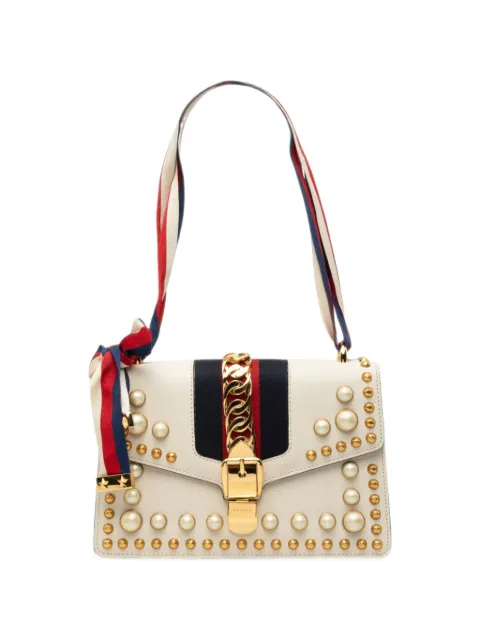 Gucci Pre-Owned 2000-2015 Small Studded and Pearl Embellished Calfskin Web Sylvie satchel White HYW704BZGEVQPR8B