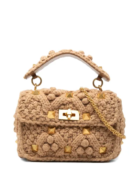 Valentino Garavani Pre-Owned 2018-2026 Medium Knit Roman Stud satchel Neutrals 693J5MG54ZRG08WB