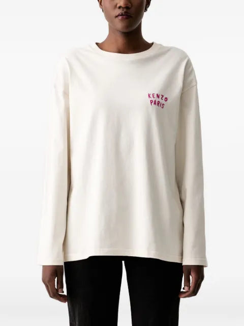 Kenzo Boke Heart logo-embroidered long-sleeved T-shirt White FG52TL3054SG