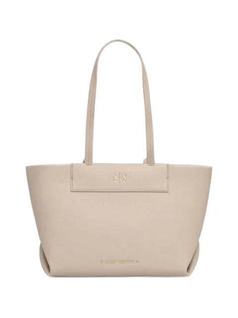 Armani Exchange logo-plaque pebbled tote bag Neutrals XW001538AF26447