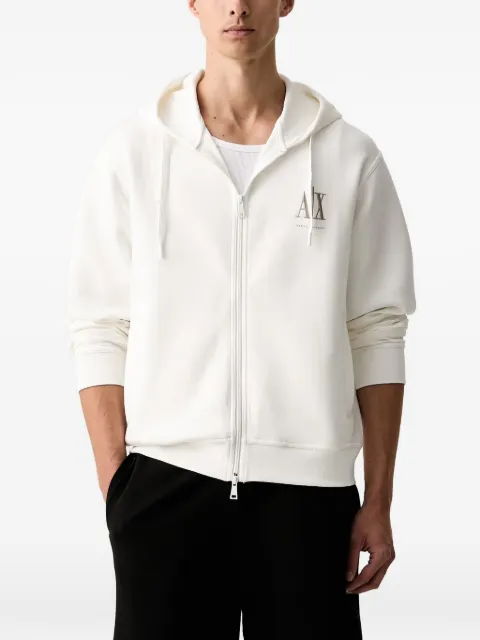 Armani Exchange logo-embroidered zip-up hoodie White XM000371AF10818