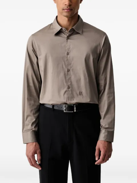 Armani Exchange logo-embroidered poplin shirt Brown XM000339AF1