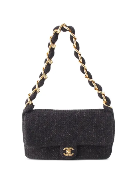 CHANEL Pre-Owned 2021-2026 CC Quilted Tweed Single Flap shoulder bag Black RATI6GCJRSMQITIB