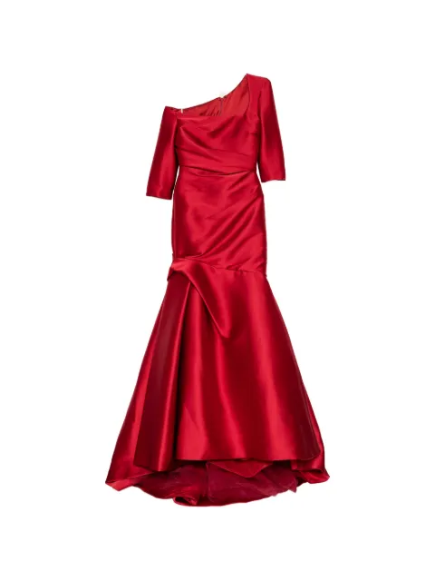 Monique Lhuillier asymmetric-neckline ruched gown Red 1649726