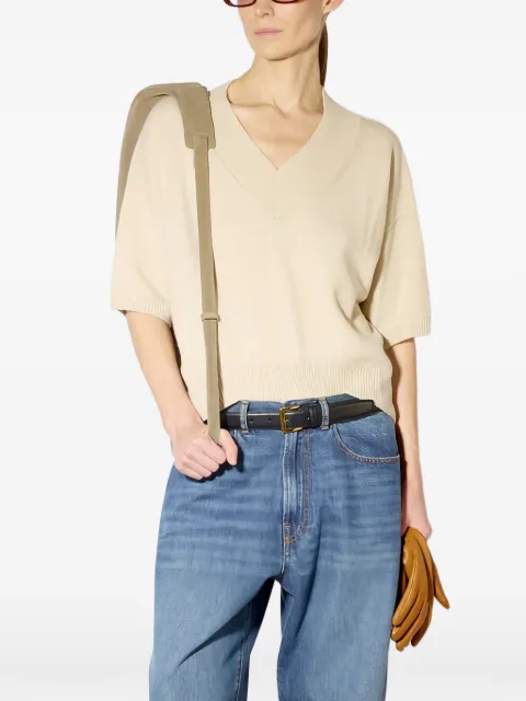 Liviana Conti short-sleeve V-neck sweater Neutrals F6WC55
