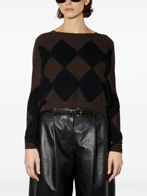 Liviana Conti argyle-pattern boat-neck sweater Brown F6WA87