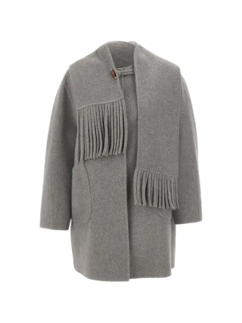 ELENA MIRÒ fringed-scarf toggle-fastening coat Grey 8006Z000034N013