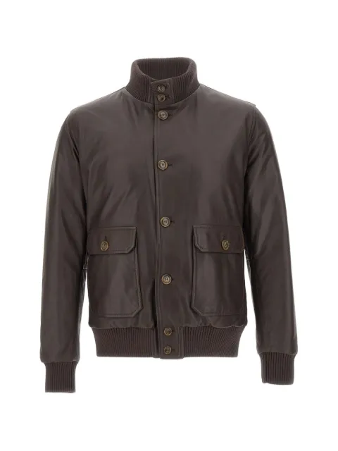 Barba Vermont ribbed-knit trim leather jacket Brown VERMONT58200290029