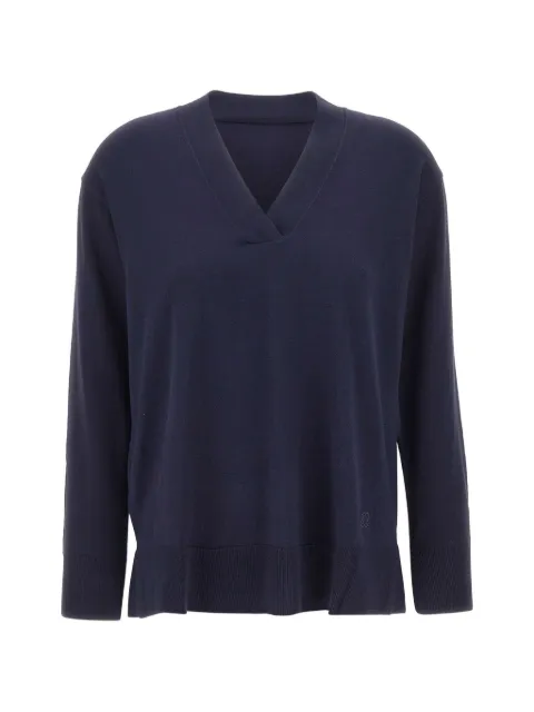 ELENA MIRÒ V-neck side-slit fine-knit top Blue M036Z000797N0H4