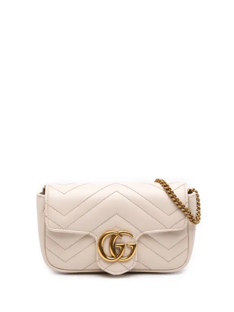Gucci Pre-Owned 2016-2026 Mini GG Marmont Matelasse Calfskin Flap crossbody bag White KMLL6L3WSM8MJ7TO
