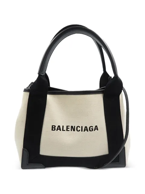 Balenciaga Pre-Owned 2018-2026 Canvas Navy Cabas XS satchel White PYMTWVYFWRJOOZWG