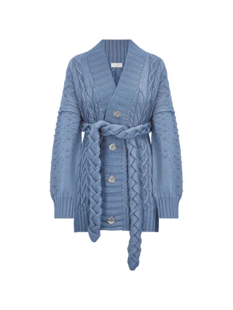 Violante Nessi Tracey cable-knit belted cardigan Blue CO09TRKCA