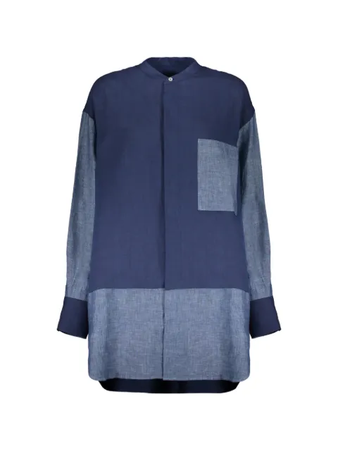 Moorer patchwork-design linen shirt Blue BRINADNY