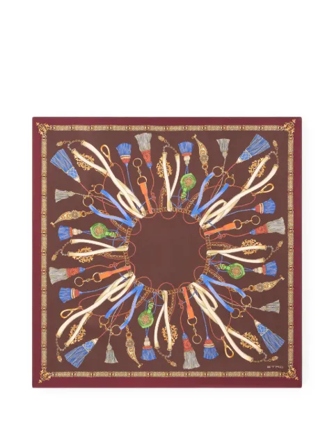 ETRO silk scarf with charm motif Brown WAXA0008AK1EIX0828
