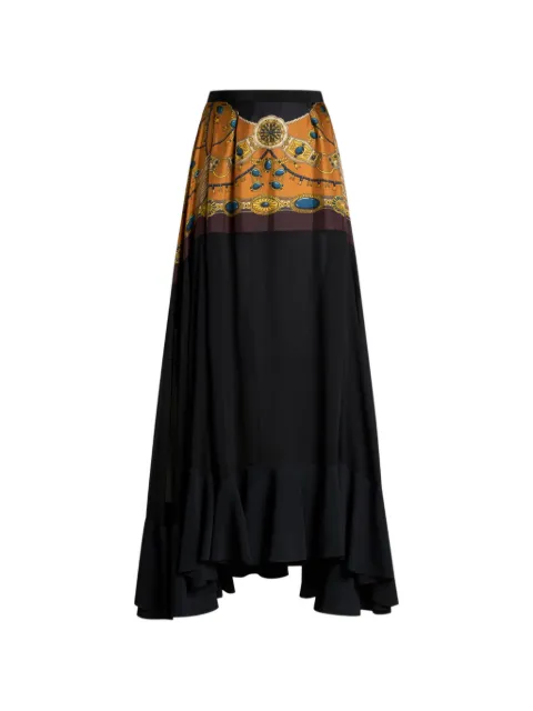 ETRO silk maxi skirt with bow and placed jewellery print Black WRFA022999SP12C