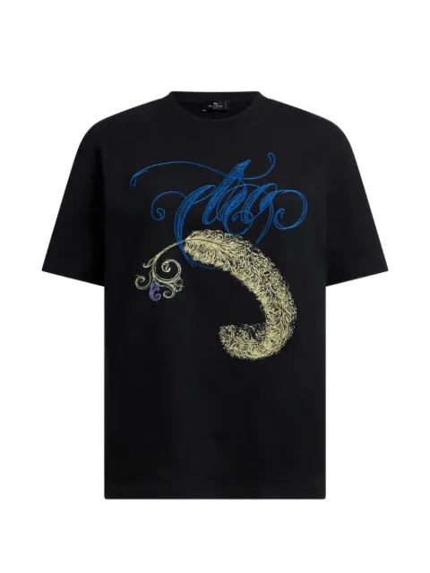ETRO cotton T-shirt with logo embroidery and feather print Black WRMA0007AK1G8