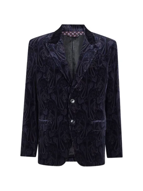 ETRO single-breasted cotton velvet jacket with paisley overprint Blue MRCA005999SAE1Q