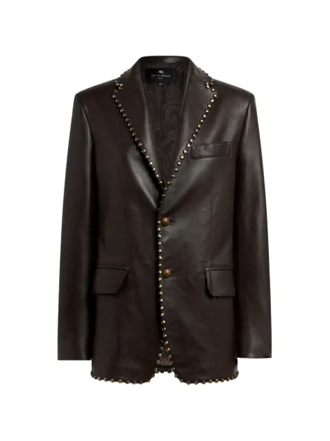 ETRO single-breasted leather jacket with studs Brown WROA0035AP126