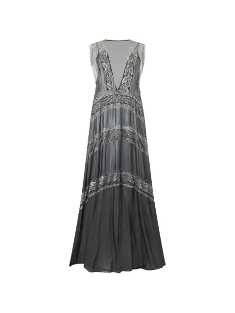 Alberta Ferretti V-neck embroidered maxi dress Grey A04425128