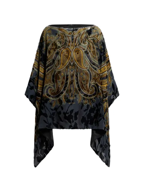 ETRO burnout velvet poncho top with placed paisley print Grey WRJA0027AK1FP