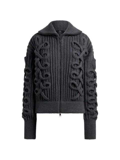 ETRO ribbed wool-blend cardigan with zip and woven detailing Grey WRKP0055AV12A