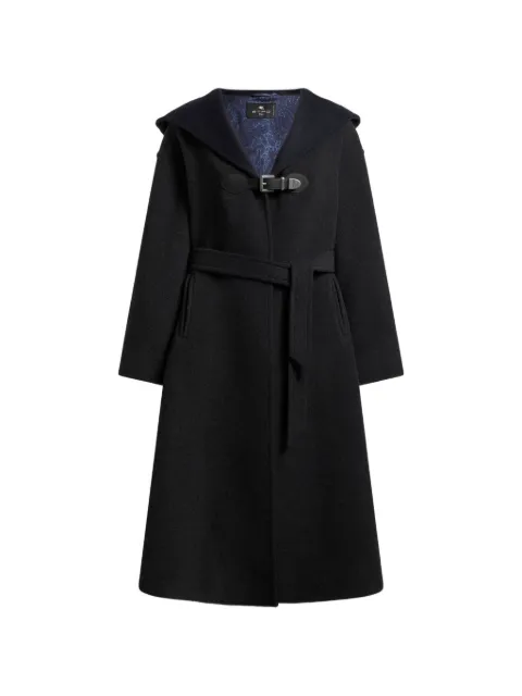 ETRO wool-blend coat with hood and belt Black WRAA013099TUBP9