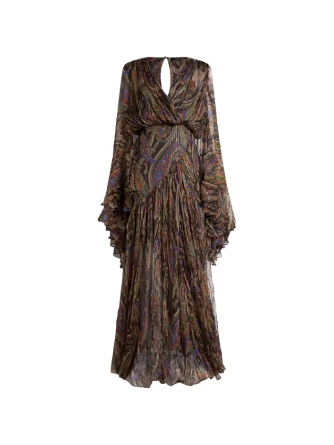 ETRO silk long dress with ruffles and Paisley motif Brown WRHA068399SAA18