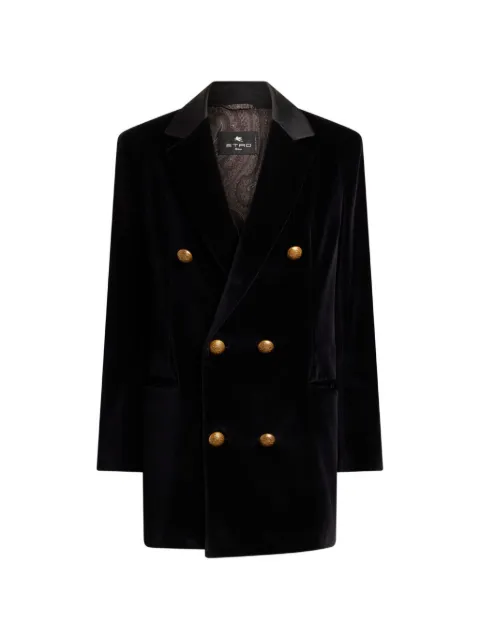 ETRO long double-breasted stretch cotton velvet jacket Black WRBA011299TUEI1