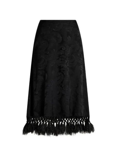 ETRO paisley-jacquard midi skirt with feather trim Black WRFA023399TJ413