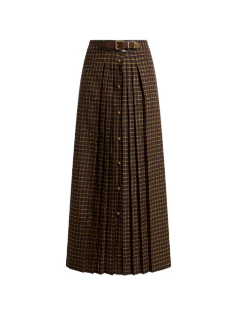 ETRO wool maxi skirt with pleating and check motif Brown WRFA022299TQ21B