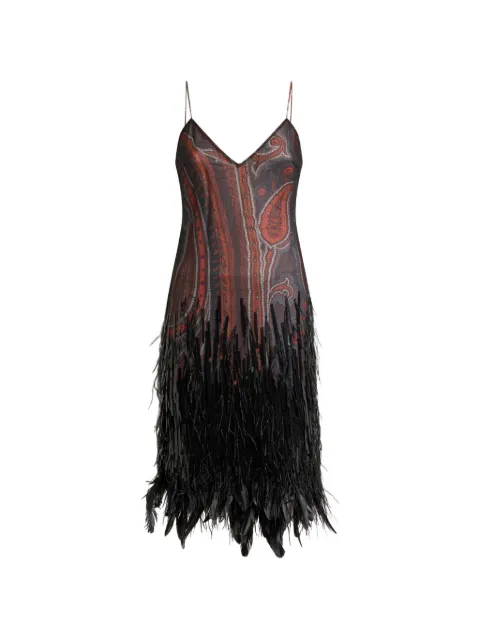 ETRO knee-length dress with sequins, feathers detail and Paisley motif Brown WRHA0713AR12Z
