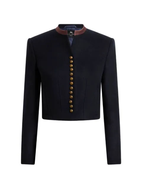ETRO wool-blend cloth cropped jacket with Pegaso buttons Blue WRCA013499TUB19