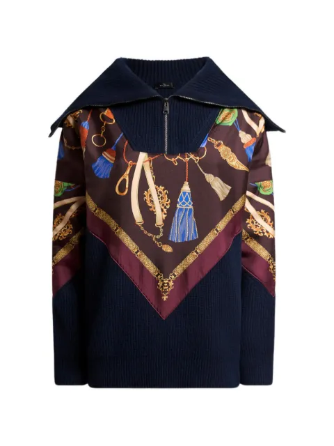 ETRO wool and cashmere sweater with zip and silk insert Blue WRKF0020AK1FV