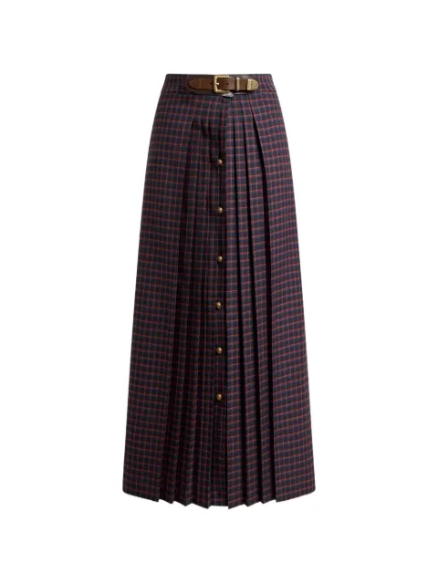 ETRO wool maxi skirt with pleating and check motif Blue WRFA022299TQ21B