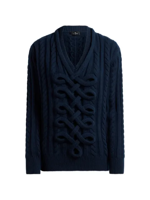 ETRO ribbed wool-blend sweater with woven detailing Blue WRKF0023AV12D