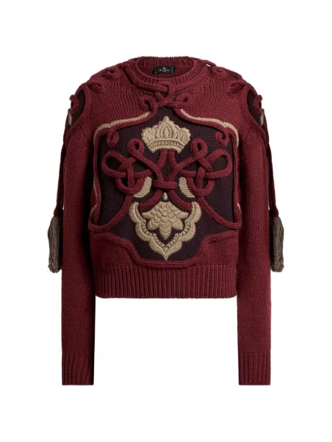 ETRO ribbed wool sweater with tassels and embroidery Red WRKF0012AQ14K