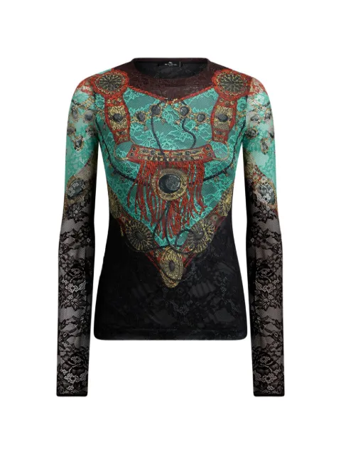 ETRO jersey sweater with lace and placed jewellery print Black WRJB003999IPS1A
