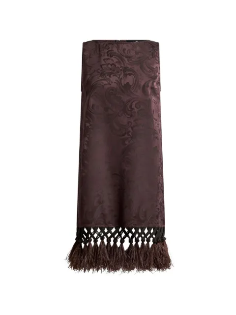 ETRO paisley-jacquard dress with feather trim Brown WRHA070599TJ413