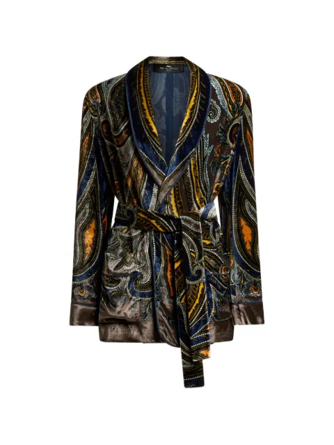 ETRO velvet jacket with belt and Paisley motif Brown WRCA0022AK1FD