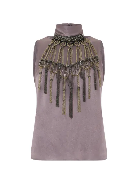 Alberta Ferretti fringe-detail satin-finish top Purple A08016619