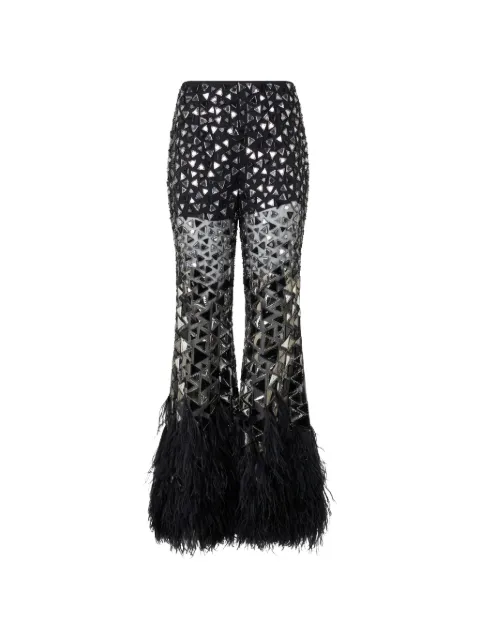 Alberta Ferretti feather-trim embellished trousers Black A03235154