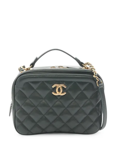 CHANEL Pre-Owned 2018-2019 Small CC Quilted Calfskin Top Handle Vanity Case with Chain satchel Green 8Y422C5LTT87YMU3
