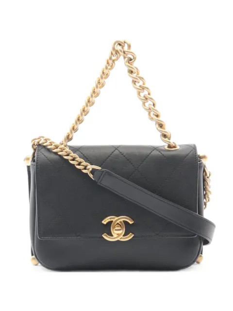 CHANEL Pre-Owned 2018-2019 CC Stitched Calfskin Chain Flap satchel Black N1KHU8R0FTFHW5DG