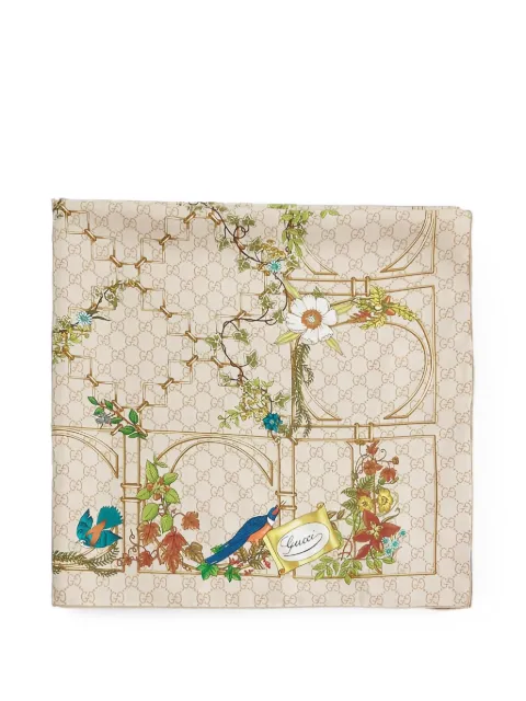 Gucci logo-pattern floral-print scarf Neutrals 7770663G001
