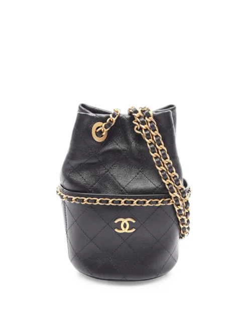 CHANEL Pre-Owned 2021-2026 Small CC Quilted Lambskin Drawstring bucket bag Black B8LBH1H99GBHCOHZ