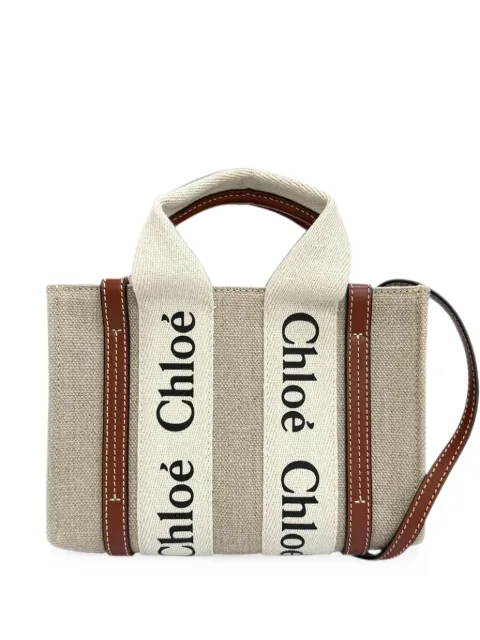 Chloé Pre-Owned 2023 Mini Canvas Woody satchel Neutrals MSA0DVB7DZGS1RSK