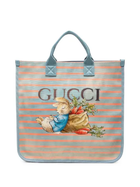 Gucci Pre-Owned 2016-2026 Childrens Striped Canvas Peter Rabbit tote bag Blue WF8H973DHRLUATP6