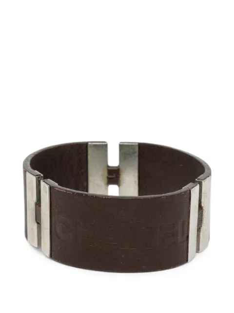 CHANEL Pre-Owned 2000 Debossed Leather and Brass Logo Cuff Bracelet costume bracelet Brown LCUUCDDO063Z9ZSZ